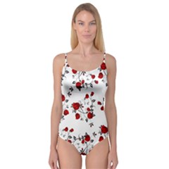 Vector Roses Pattern,red Flowers And Black Branches, Asymmetric Design Camisole Leotard  by Casemiro