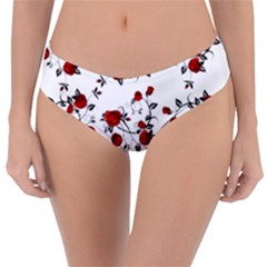 Vector Roses Pattern,red Flowers And Black Branches, Asymmetric Design Reversible Classic Bikini Bottoms by Casemiro