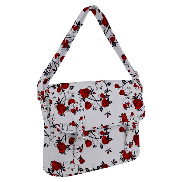 Vector Roses Pattern,red flowers and black branches, asymmetric design Buckle Messenger Bag