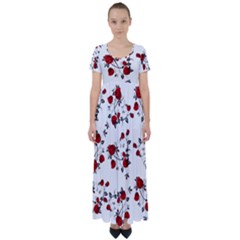 Vector Roses Pattern,red Flowers And Black Branches, Asymmetric Design High Waist Short Sleeve Maxi Dress by Casemiro