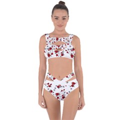 Vector Roses Pattern,red Flowers And Black Branches, Asymmetric Design Bandaged Up Bikini Set  by Casemiro