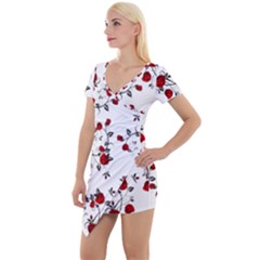 Vector Roses Pattern,red Flowers And Black Branches, Asymmetric Design Short Sleeve Asymmetric Mini Dress by Casemiro