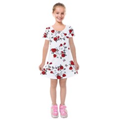 Vector Roses Pattern,red Flowers And Black Branches, Asymmetric Design Kids  Short Sleeve Velvet Dress by Casemiro