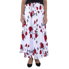 Vector Roses Pattern,red Flowers And Black Branches, Asymmetric Design Flared Maxi Skirt by Casemiro