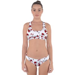 Vector Roses Pattern,red Flowers And Black Branches, Asymmetric Design Cross Back Hipster Bikini Set by Casemiro