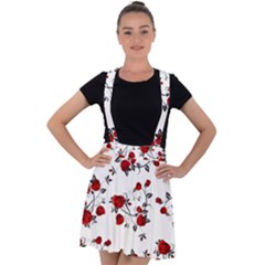 Vector Roses Pattern,red Flowers And Black Branches, Asymmetric Design Velvet Suspender Skater Skirt by Casemiro