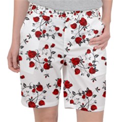 Vector Roses Pattern,red Flowers And Black Branches, Asymmetric Design Pocket Shorts by Casemiro