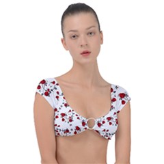 Vector Roses Pattern,red Flowers And Black Branches, Asymmetric Design Cap Sleeve Ring Bikini Top by Casemiro