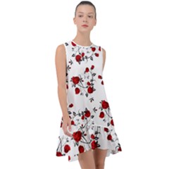 Vector Roses Pattern,red Flowers And Black Branches, Asymmetric Design Frill Swing Dress by Casemiro