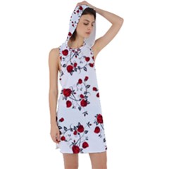 Vector Roses Pattern,red Flowers And Black Branches, Asymmetric Design Racer Back Hoodie Dress by Casemiro