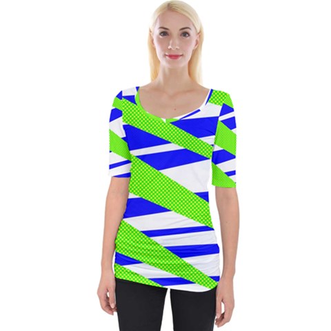 Abstract Triangles Pattern, Dotted Stripes, Grunge Design In Light Colors Wide Neckline Tee by Casemiro