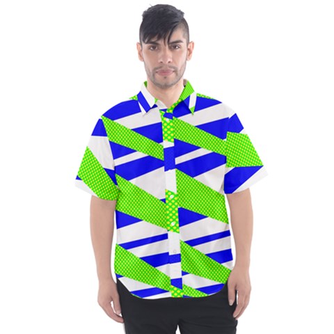 Abstract Triangles Pattern, Dotted Stripes, Grunge Design In Light Colors Men s Short Sleeve Shirt by Casemiro