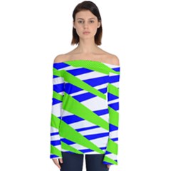 Abstract Triangles Pattern, Dotted Stripes, Grunge Design In Light Colors Off Shoulder Long Sleeve Top by Casemiro