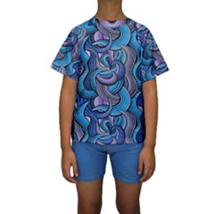 Blue Swirl Pattern Kids  Short Sleeve Swimwear by designsbymallika