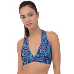 Blue Swirl Pattern Halter Plunge Bikini Top by designsbymallika