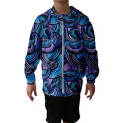 Blue Swirl Pattern Kids  Hooded Windbreaker by designsbymallika