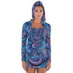 Blue Swirl Pattern Long Sleeve Hooded T-shirt by designsbymallika