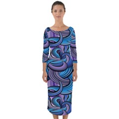 Blue Swirl Pattern Quarter Sleeve Midi Bodycon Dress by designsbymallika