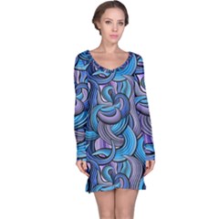 Blue Swirl Pattern Long Sleeve Nightdress by designsbymallika