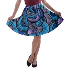 Blue Swirl Pattern A-line Skater Skirt by designsbymallika