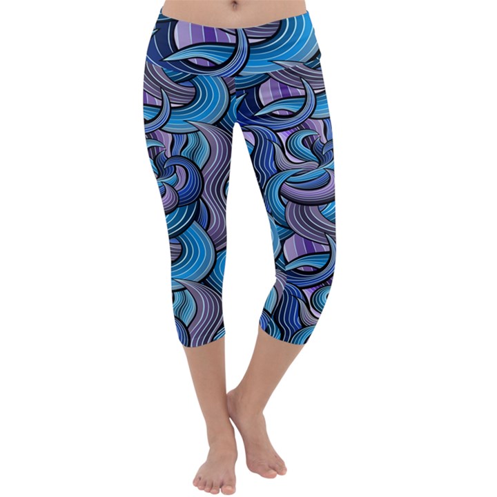 Blue Swirl Pattern Capri Yoga Leggings