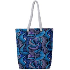 Blue Swirl Pattern Full Print Rope Handle Tote (small) by designsbymallika