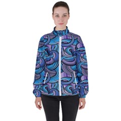 Blue Swirl Pattern Women s High Neck Windbreaker by designsbymallika