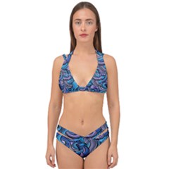 Blue Swirl Pattern Double Strap Halter Bikini Set by designsbymallika