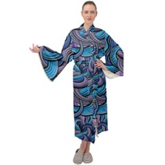 Blue Swirl Pattern Maxi Velour Kimono by designsbymallika