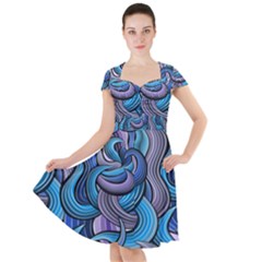 Blue Swirl Pattern Cap Sleeve Midi Dress by designsbymallika