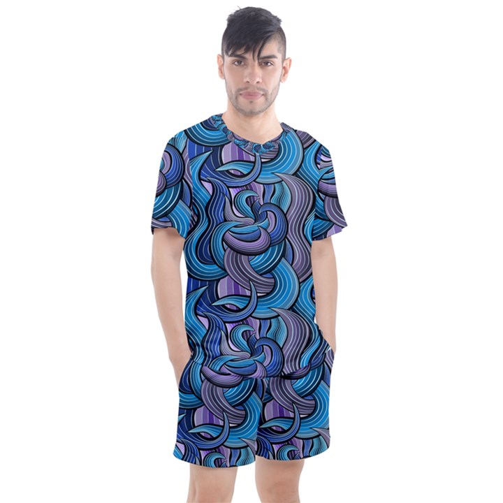 Blue Swirl Pattern Men s Mesh Tee and Shorts Set