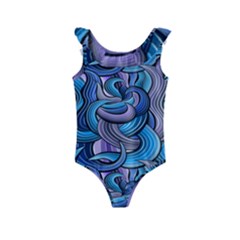 Blue Swirl Pattern Kids  Frill Swimsuit by designsbymallika