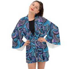 Blue Swirl Pattern Long Sleeve Kimono by designsbymallika