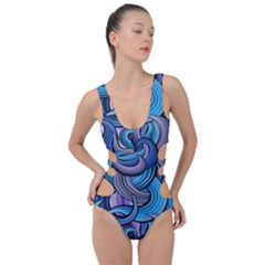 Blue Swirl Pattern Side Cut Out Swimsuit by designsbymallika