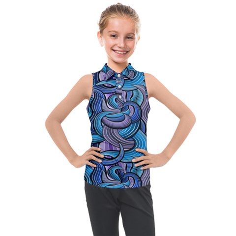 Blue Swirl Pattern Kids  Sleeveless Polo Tee by designsbymallika