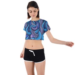 Blue Swirl Pattern Tie Back Short Sleeve Crop Tee by designsbymallika