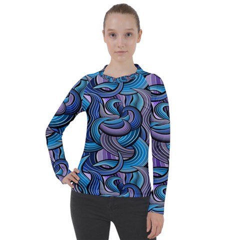 Blue Swirl Pattern Women s Pique Long Sleeve Tee by designsbymallika