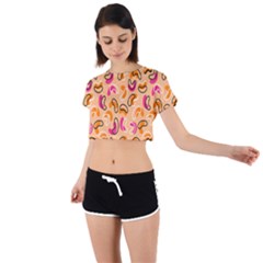 Beans Pattern Tie Back Short Sleeve Crop Tee