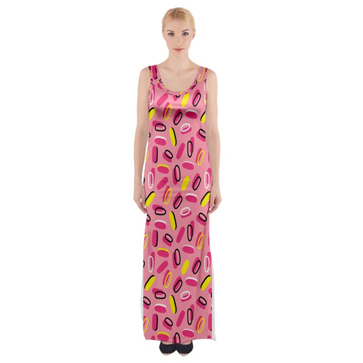 Beans Pattern 2 Thigh Split Maxi Dress