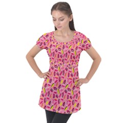 Beans Pattern 2 Puff Sleeve Tunic Top by designsbymallika