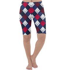 Checks Pattern Blue Red Cropped Leggings  by designsbymallika