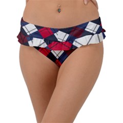 Checks Pattern Blue Red Frill Bikini Bottom by designsbymallika