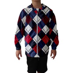 Checks Pattern Blue Red Kids  Hooded Windbreaker by designsbymallika