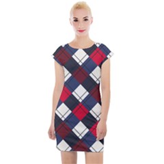 Checks Pattern Blue Red Cap Sleeve Bodycon Dress by designsbymallika