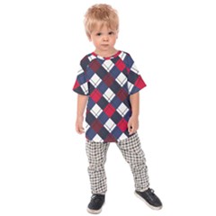 Checks Pattern Blue Red Kids  Raglan Tee