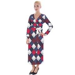 Checks Pattern Blue Red Velvet Maxi Wrap Dress by designsbymallika