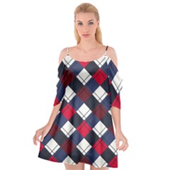 Checks Pattern Blue Red Cutout Spaghetti Strap Chiffon Dress by designsbymallika