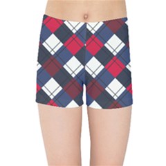 Checks Pattern Blue Red Kids  Sports Shorts by designsbymallika