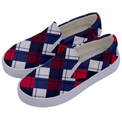 Checks Pattern Blue Red Kids  Canvas Slip Ons by designsbymallika