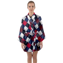 Checks Pattern Blue Red Long Sleeve Satin Kimono by designsbymallika